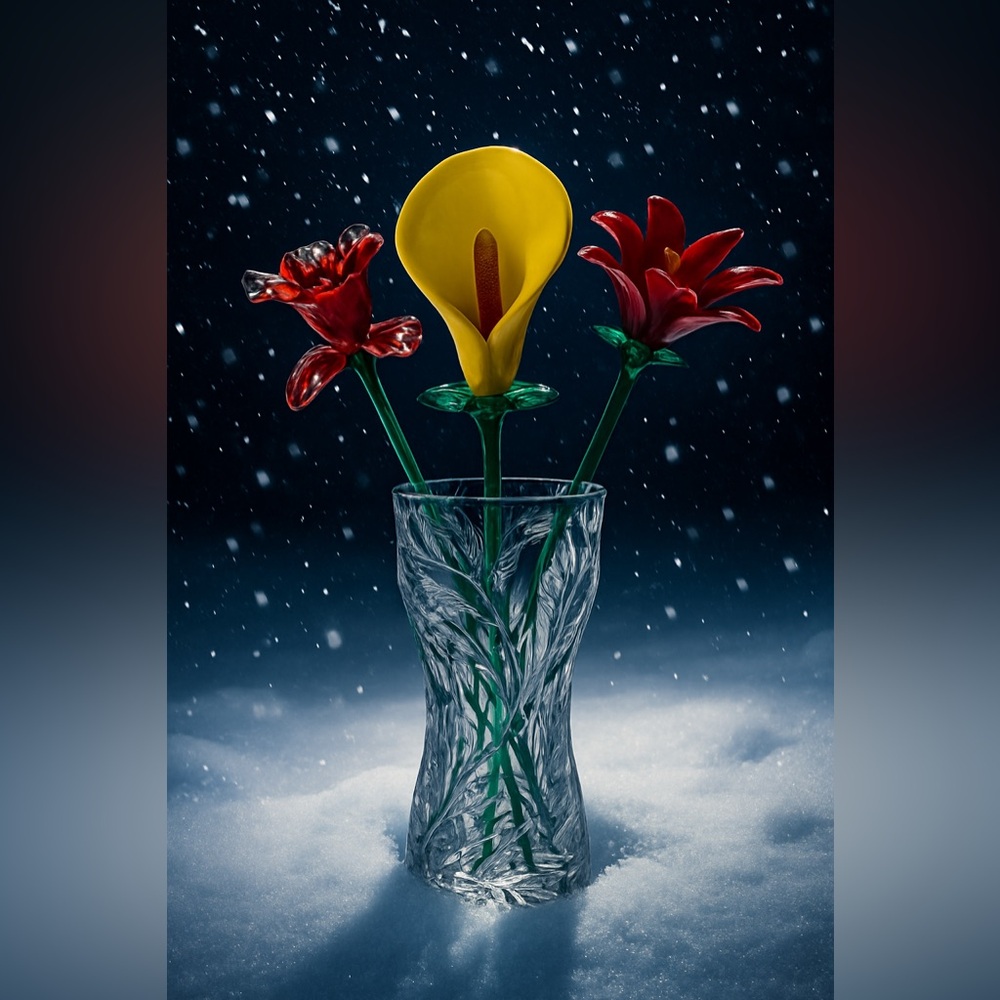 VTG Murano Art Glass Flower Bouquet – Hand-Blown Italian Glass (Set of 3)
